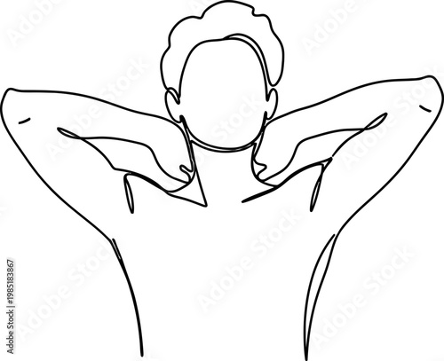 Minimalist Line Art of a Person Stretching Neck and Shoulders, Relaxing Pose