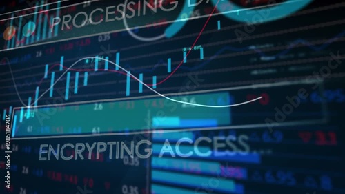 Vertical video: Linking UI after text appearing, locking access on navy screen, cyan bars