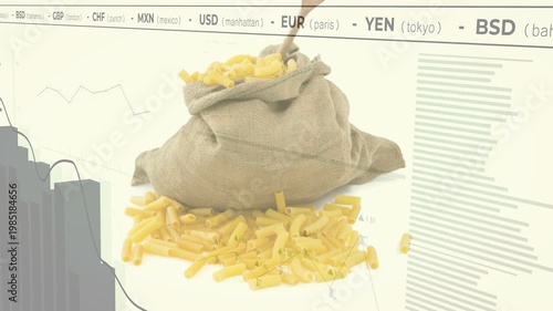 On data feed pasta sack staying centered while bars growing and glows sliding to show trends