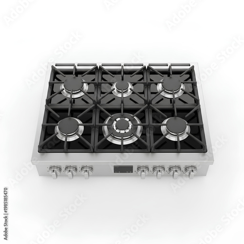 Modern Stainless Steel Gas Cooktop with Six Burners.