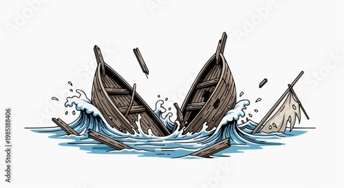 Shipwreck Sinking Boat Ocean Disaster Accident Concept