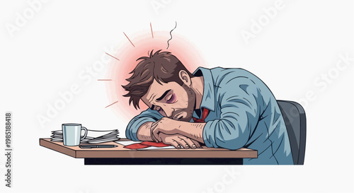 Exhausted Man Burnout Work Stress Mental Health Concept