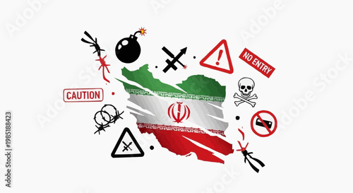 Iran Crisis Warning Symbols Geopolitical Conflict Concept
