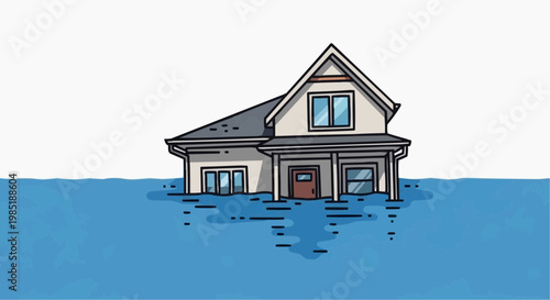 Flooded House Water Damage Natural Disaster Insurance Concept