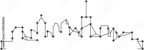 Constellation style city skyline connected with stars and dots for astrological urban concept