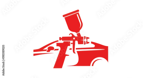 Automotive Paint Spray Gun and Car Silhouette - Red Icon