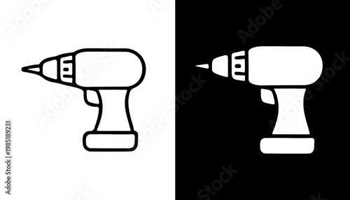 Precision Tool: A minimalist illustration of a powerful drill, showcasing its functionality and design against a contrasting black and white background.