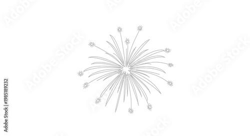 Minimalist Outline Drawing of a Firework Burst on White Background