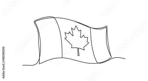 Canada flag continuous line drawing, maple leaf symbol, national emblem waving