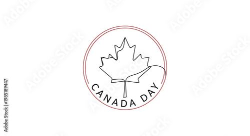 Canada Day Stamp, Maple Leaf, Circle, Minimalist Line Art, Canadian Celebration