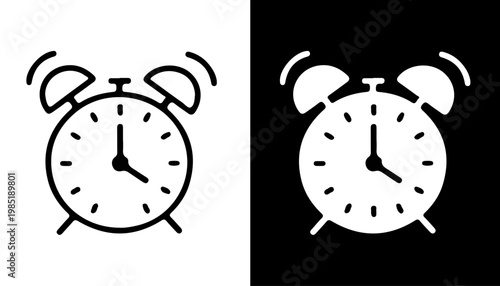 Dual Time: Contrasting silhouettes of a classic alarm clock, one against a dark backdrop, another against a lighter one, highlighting the timeless function of timekeeping.