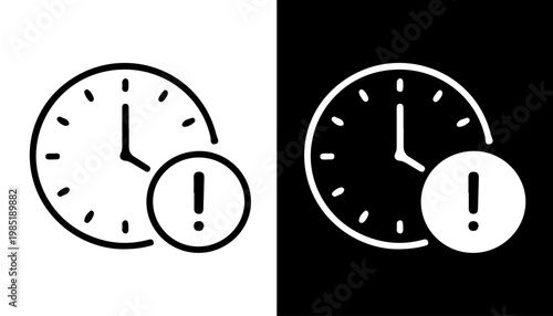 Urgent Time Alert: A stark, minimalist clock icon accompanied by an exclamation mark, conveying a sense of urgency. suitable for concepts such as deadline, reminder, or pending tasks.