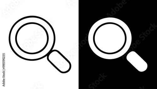 Magnifying Glass Icon: A clean, minimalist illustration of a magnifying glass, rendered in stark black and white, symbolizing investigation, search, and the power of close examination.