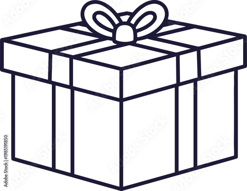 Gift Box Icon Outline, Wrapped Present with Ribbon Bow