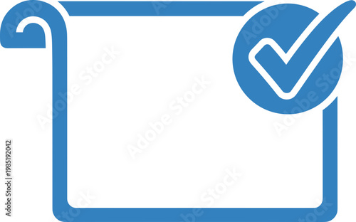 Blue scroll with checkmark icon indicating approval or completion