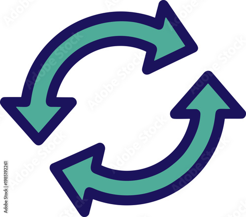 Circular Arrows Refresh Icon Symbol, Blue and Teal Arrows Cycle Concept