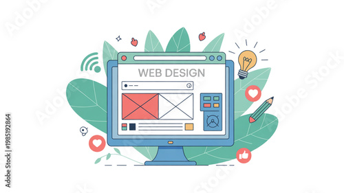 A laptop displaying a colorful spreadsheet with charts and data analysis tools Vector