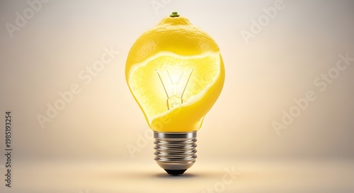 lemon bohlam menyala kuning terang cahaya energi konsep ide segar inovasi bisnis kreatif kecerdasan solusi pintar listrik alternatif tenaga alam