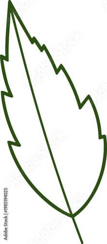 Green outline of a single leaf with jagged edges and a central vein, simple botanical illustration.