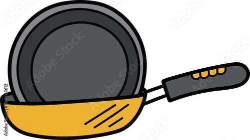 Two frying pans stacked together, one inside another, cooking equipment concept.