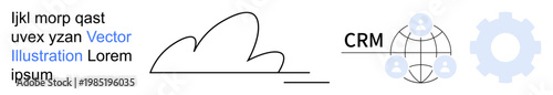 Cloud computing, CRM systems, technology management, business analytics, data integration, digital infrastructure. Outline of a cloud with CRM network and gear. Cloud computing and CRM systems