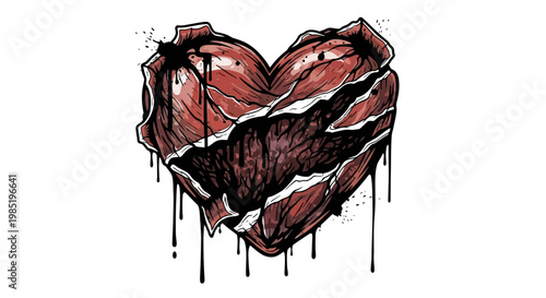 Torn Heart Illustration with Dripping Ink