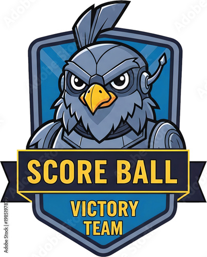 Score Ball Victory Team Emblem Featuring a Fierce Falcon Mascot with Cybernetic Enhancements