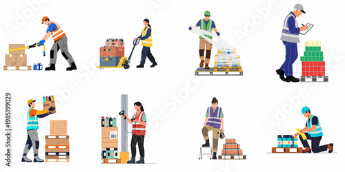 Fotografija Collection of Warehouse Workers and Logistics Staff Performing Inventory Managem