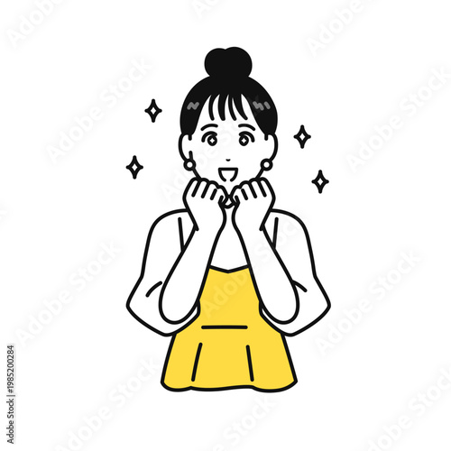 期待するまとめ髪の若い女性のイラスト素材