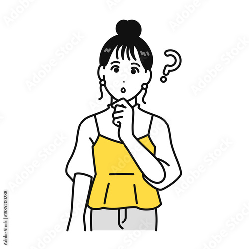 考えるまとめ髪の若い女性のイラスト素材