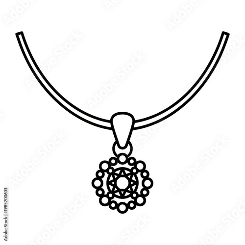 Decorative floral round pendant necklace icon line art