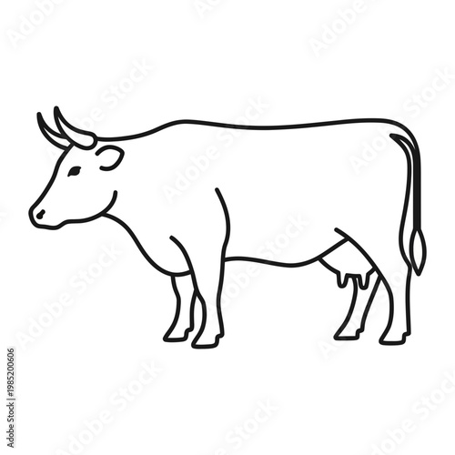 Simple dairy cow side profile line art icon