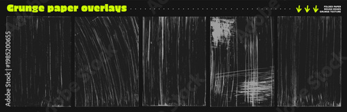 Scratchy old paper overlay set with paint brush strokes and creases. Hand drawn grange sketchy dirt brochure background. Hand drawn vector overlay texture set with dirty creases.