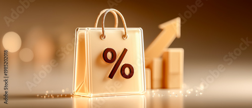 経済成長と売上増加を表現するゴールドのショッピングバッグコンセプト