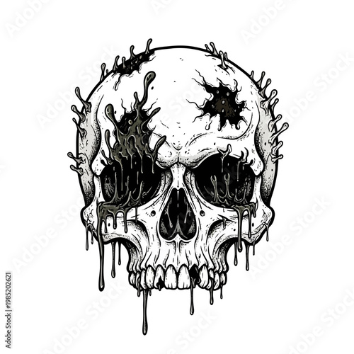 Distorted Skull Dripping Dark Substance
