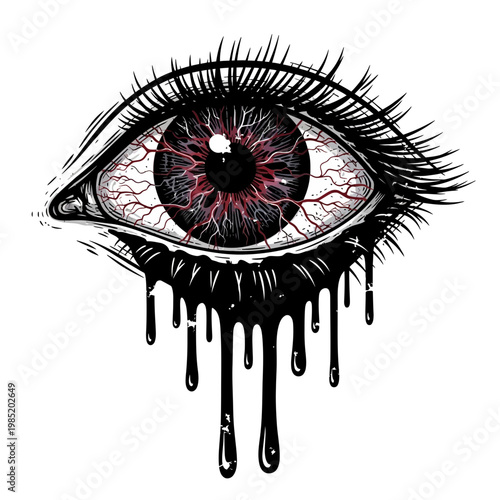 Distressed Eye Illustration with Dripping Tears