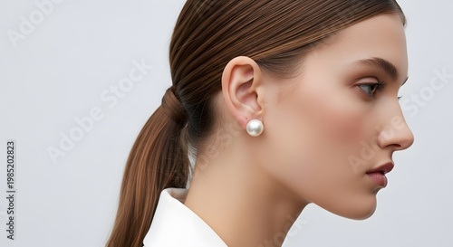 Elegant Woman with Pearl Earring Close Up Profile