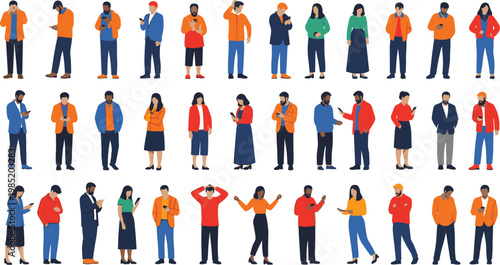 A collection of diverse individuals mostly depicted from the waist up are shown in a flat colorful and minimalist style high quality professional