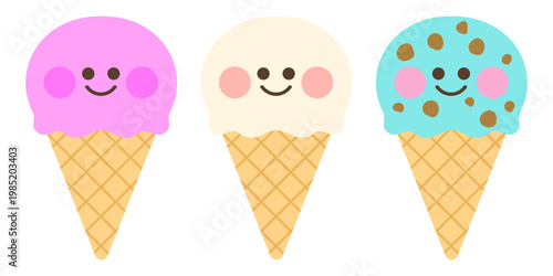 かわいいアイス（イチゴ・バニラ・チョコミント）