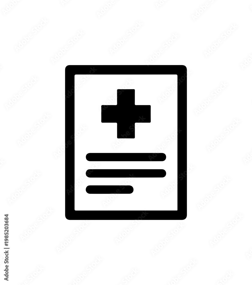 Obraz premium Medical Document Icon with Cross Symbol