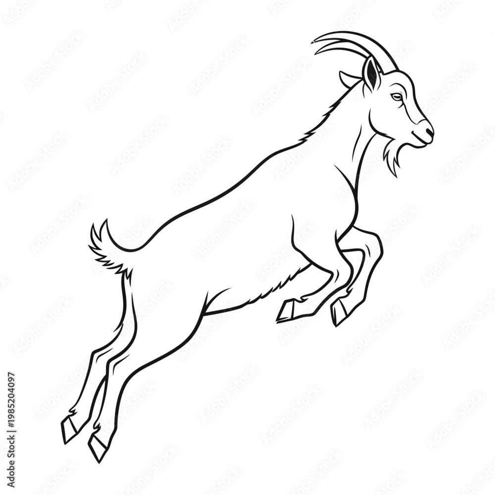 Fototapeta premium Jumping mountain goat line art vector illustration