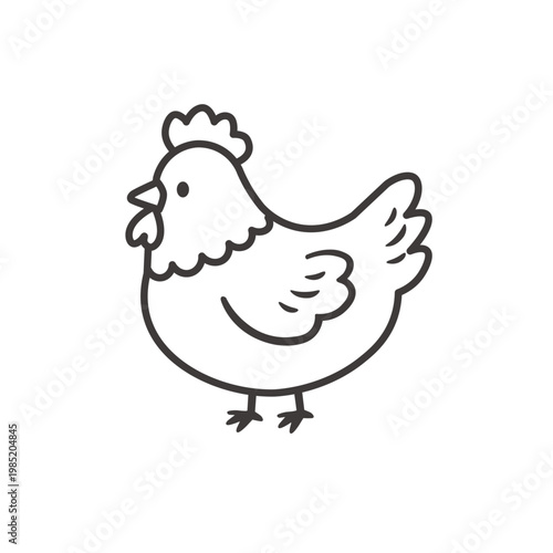 鶏のモノクロイラスト　シンプル　かわいい