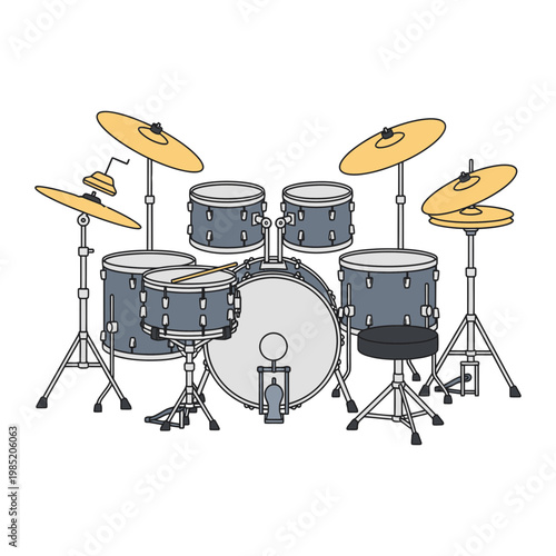 Complete drum kit musical instrument illustration
