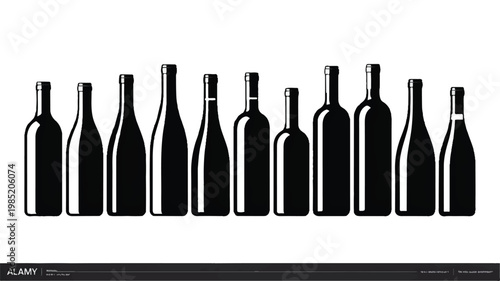 An illustration set of wine bottles on a table indoors