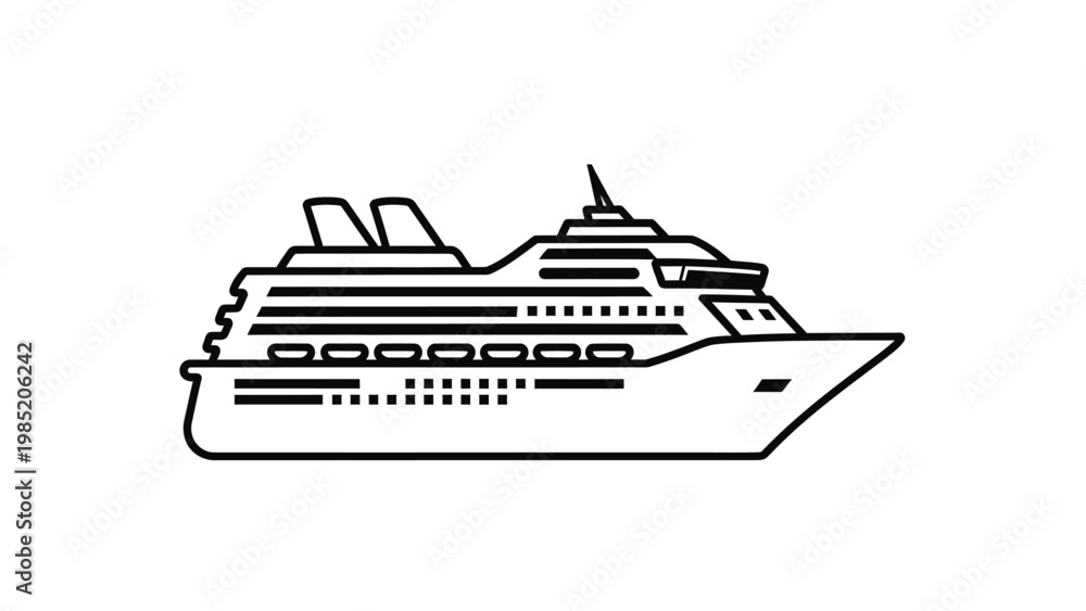 Fototapeta premium Modern Cruise Ship Icon in Bold Line Art Style