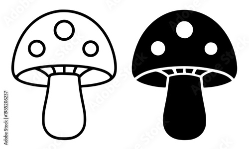 Mushroom minimalist icon, outline and silhouette, for nature design