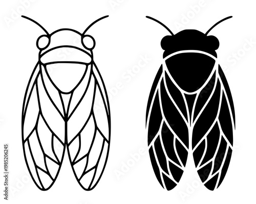 Cicada minimalist icon, outline and silhouette, for animal or wildlife design