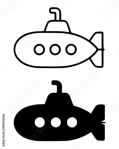 Submarine minimalist icon, outline and silhouette, for transportation design