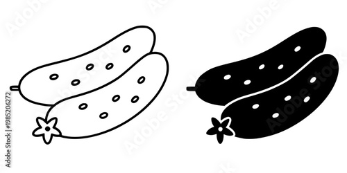 Cucumber minimalist icon, outline and silhouette, for vegetable or food design
