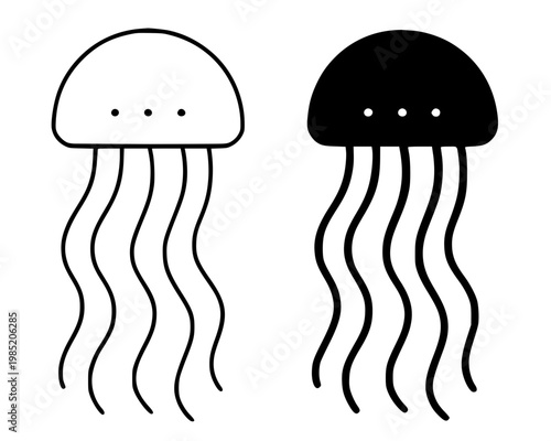 Jellyfish minimalist icon, outline and silhouette, for animal or wildlife design
